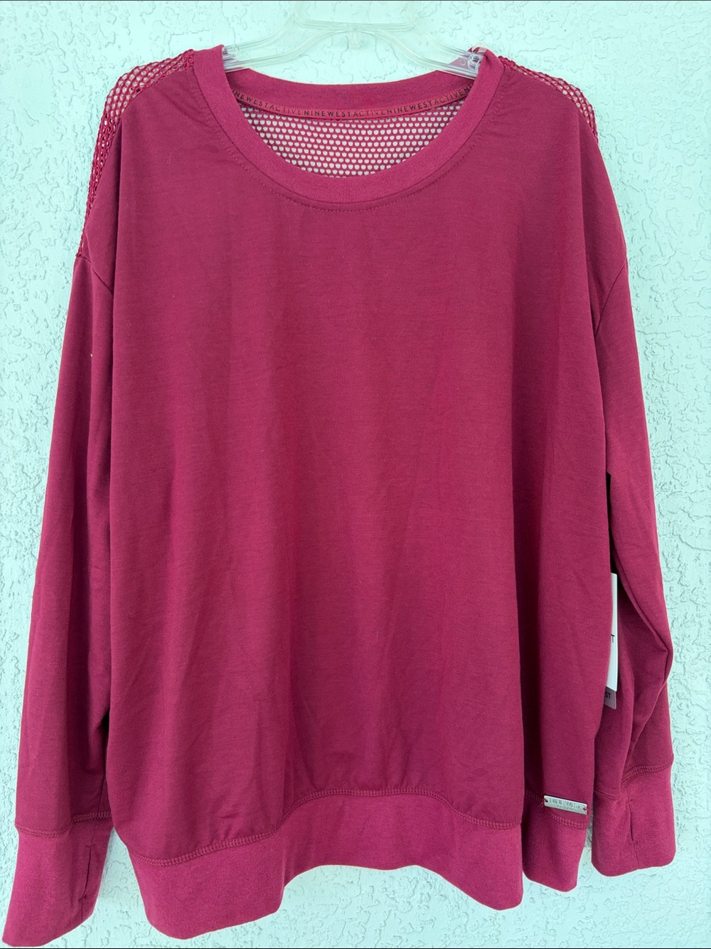 Nine West Active burgundy Mesh Workout long sleeve top size 2X